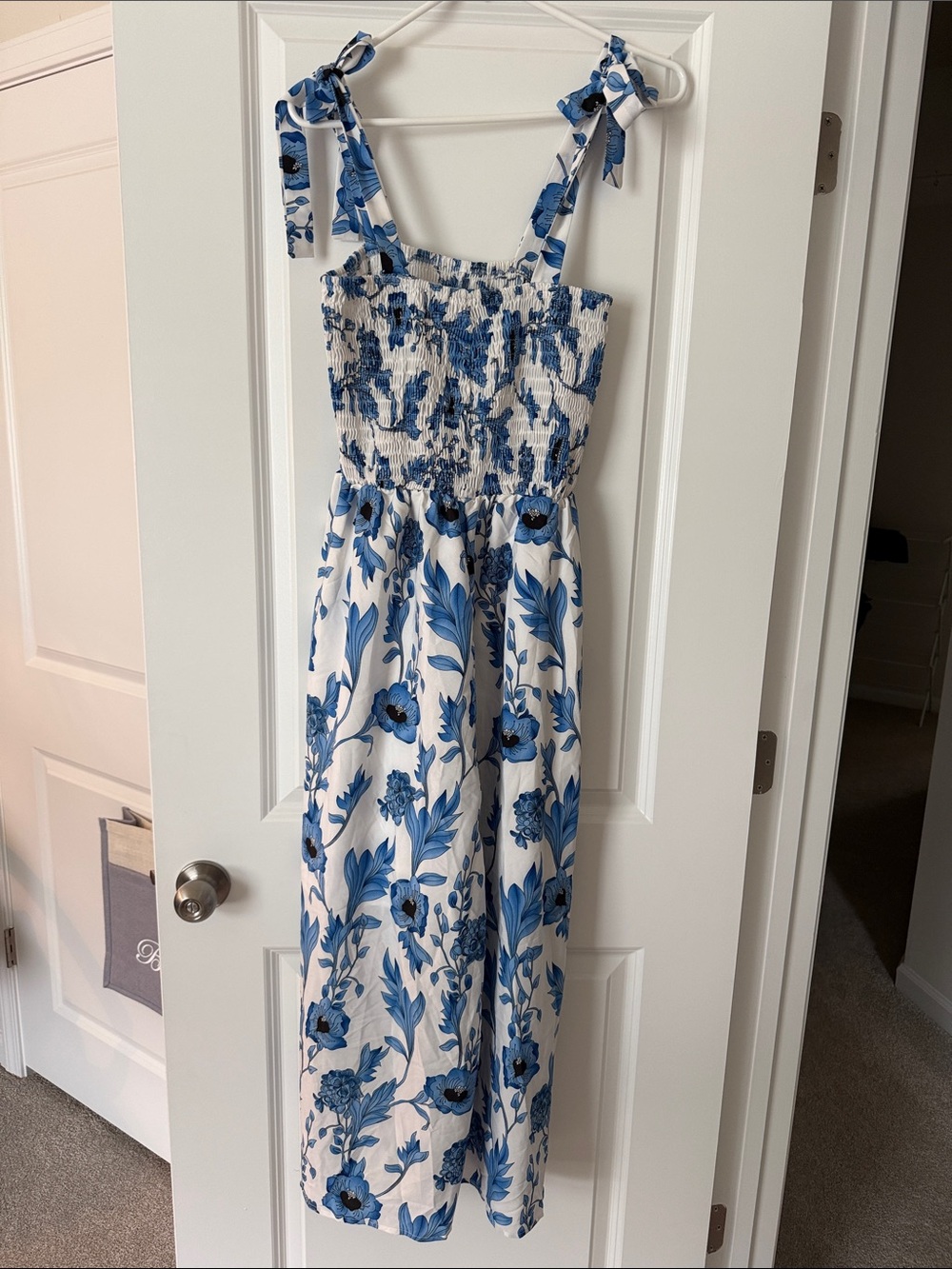 Blue Floral Smocked Maxi Dress